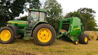 Brand New Round Baler Baling Hay John Deere 450M Round Baler Demo 2024 Hay Season [upl. by Jr183]