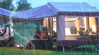 9999 Inflatable Tent Trailer Camping in the Rain ☔ Awesome Air Conditioner and AllInOne Kitchen [upl. by Niret]