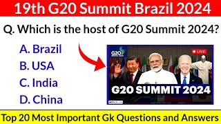 G20 Summit 2024 Current Affairs  Rio Declaration  Brazil  G20 Summit 2024 GK in English [upl. by Lerrehs]