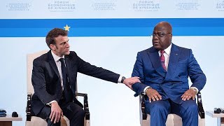 RDC  conférence de presse mouvementée entre Macron et Tshisekedi [upl. by Nykal]