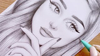 Pencil Sketch for beginners  How to draw a face  step by step  Girl Drawing [upl. by Loretta]