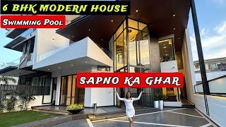 Inside A The Best 1 Kanal 6 BHK Modern House With LIFT POOL BAR CINEMA ROOM By AR Harleen Virk [upl. by Llacam]