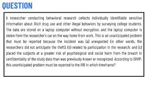 A researcher conducting behavioral research collects individually identifiable sensitive information [upl. by Yreved]