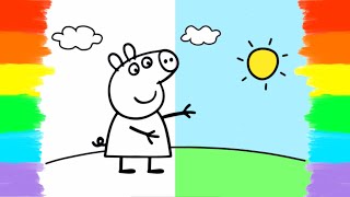 How to Draw and Color Peppa Pig on the Field 丨 Coloring Page 🎨🐷 [upl. by Auqinu]