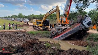 INCREDIBLE Dump Trucks Failed Go Uphill amp Skill Recovery Help By Huge Crane Truck 80Ton Excavator [upl. by Calla698]