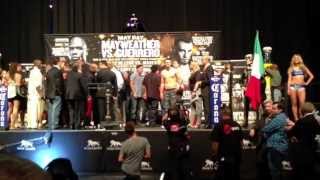 Floyd Mayweather vs Robert Guerrero Weighins [upl. by Nosnibor598]