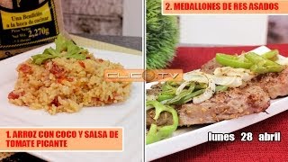 1 ARROZ CON COCO Y SALSA DE TOMATE PICANTE 2 MEDALLONES DE RES ASADOS [upl. by Ahouh]