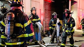 FDNY BOX 0838  FDNY OPERATING FOR COMMERCIAL 1076 GAS FED STOVE FIRE IN RESTAURANT ON 48TH STREET [upl. by Ulu]