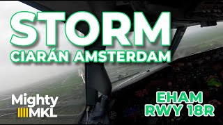 Flying during storm Ciarán and landing on runway 18R Polderbaan Amsterdam Airport Schiphol EHAM AMS [upl. by Ojytteb]