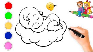 Drawing and Coloring Sleeping Babies for Kids  Easy Way to Draw a Sleeping Baby Step by Step [upl. by Nnayt]