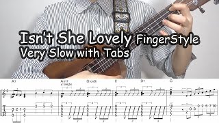 Isnt She Lovely ukulele solo fingerstyle Real Slow with Tabs 50bpm [upl. by Esoj]