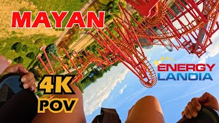 ROLLER COASTER MAYAN  4K Front Row POV  5 INVERSIONS  Suspended Looping Coaster ENERGYLANDIA 2024 [upl. by Werna]