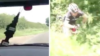 Passenger Filmed Shoving Cyclist Into Ditch From Inside Speeding Car [upl. by Leizar]