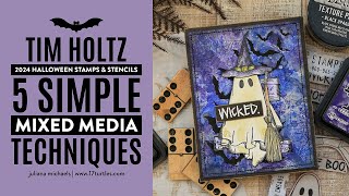 5 Simple Mixed Media Techniques  NEW Tim Holtz Stampers Anonymous Halloween 2024 Stamps amp Stencils [upl. by Enirac]