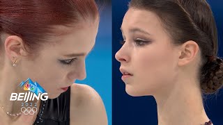 Trusova vs Shcherbakova Sidebyside of skaters stellar free skates  Winter Olympics 2022 [upl. by Coe793]