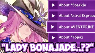 JADE Talks About SPARKLE AVENTURINE TOPAZ amp Others Honkai Star Rail Lore Voice Lines HSR [upl. by Earahs]