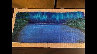 Norrskens tutorial på en kartongbit D Akrylmålning landscape Acrylic painting landskap [upl. by Rafaela321]