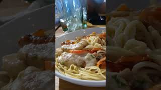 Italian food Chicken and shrimp carbonara [upl. by Nylirac]