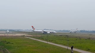 Exclusive✨ Biman Bangladesh B777 touching down keeping USBangla and another Biman B787 waiting [upl. by Kentigera225]