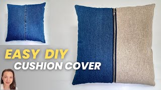 DIY Lined Cushion Cover with Front Metal Zipper  Easy StepbyStep Tutorial [upl. by Ahsienahs]