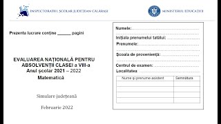 Simulare matematică EN ISJ Călăraşi 2022  sub I şi II [upl. by Alamak]