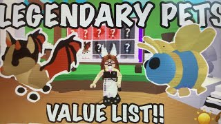 OUTDATED Legendary Pets Value List Adopt me [upl. by Aryt]