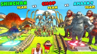 SHINCHAN TEAM vs CHOP TEAM vs AMAAN TEAM in Animal Revolt Battle Simulator Animal Spawner Dinosaur [upl. by Gnal691]