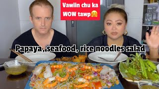 Seafood dipping sauce siam dan papaya seafood noodles salad Vawkvun kan asmr mukbang food [upl. by Hewart]