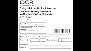 OCR level 3 FSMQ Additional Maths June 2022 [upl. by Jeaz]