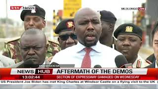 Transport CS Kipchumba Murkomen inspects section of the Expressway damaged during demonstrations [upl. by Eimorej870]