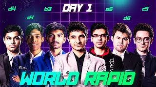 WORLD RAPID AND BLITZ DAY 1  CARLSEN VIDIT PRAGG GUKESH ARJUN NIHAL ANISH IN ACTION [upl. by Ahcarb109]