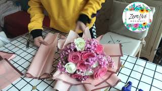 10 Roses wrapping tutorialsimple wrap flower bouquet [upl. by Akaya]