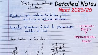 Breathing And Exchange Of Gases class 11 NEET Detailed NotesCBSE  NEET 20252026 [upl. by Ayahsey889]