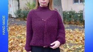 Кофта спицами из Alize Mohair Classic на размеры L XL 2XL [upl. by Marl]