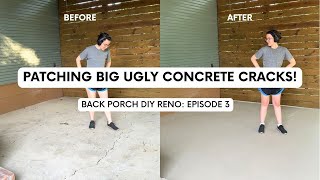 PATCHING amp STAINING CRACKED CONCRETE  Back Porch DIY Reno Episode 3 [upl. by Noled]