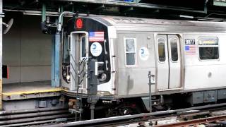 MTA NYC Subway Kawasaki R160B 9077 on the N Astoria bound departing 8th Avenue [upl. by Yarised]