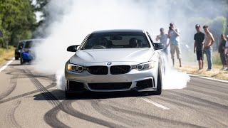 Modified BMWs Leaving Bimmerfest  BURNOUTS 919HP Single Turbo M4 Manhart M4 900HP M140i M4 CSL [upl. by Nylednarb]