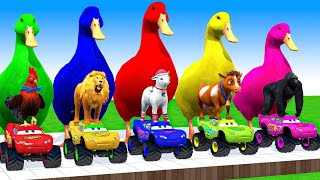 5 Giant Duck Cartoon Cow Giraffe Elephant Lion Paint Wild Animals Crossing Fountain Animation 2 [upl. by Fee757]