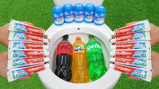 Big Toothpaste Eruption from Toilet Giant Coca Cola Fanta Sprite vs Mentos [upl. by Nuahsar]