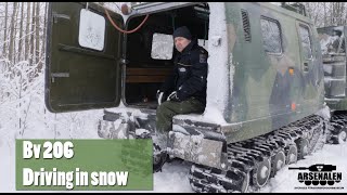 Bv 206 driving in snow  Arsenalen Swedish Tankmuseum [upl. by Aisatnaf]