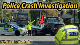 Police car crash investigation Styal Road and Finney Lane Wythenshawe Manchester  12th Oct 2024 [upl. by Nailimixam]