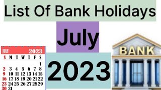 List of Bank holidays July 2023 July 2023 Bank Holidays In India [upl. by Brigette]