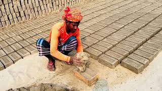 Longestablished manual brick making process by Village expert labor in the local brick factory [upl. by Allit347]