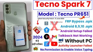 Tecno PR651 FRP Bypass  Tecno Spark 7 FRP Bypass  Tecno PR651 FRP Bypass Without PC Latest Updated [upl. by Ahtanamas310]