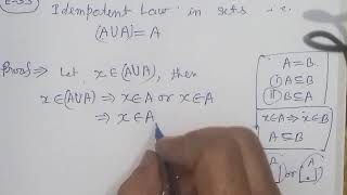 Idempotent Law in sets ie AUAA [upl. by Dumond78]