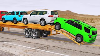 Flatbed Trailer new Toyota Cars Transportation with Truck  Pothole vs Car 113  BeamNGDrive [upl. by Giustino]