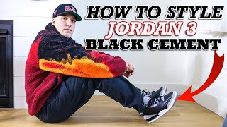 How To Style Air Jordan 3 quotBlack Cementquot Sneakers On Feet W Outfits 2024 [upl. by Enicul]