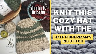 How to knit the Half Fishermans Rib Hat Similar to Brioche Stitch [upl. by Akinihs]