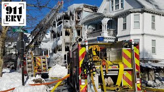 Boston Fire Department Ladder 6 and Engine 18 Frozen on Scene [upl. by Anigue]