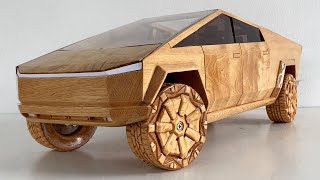 Wood Carving  Tesla Cybertruck Tesla Truck  Woodworking Art [upl. by Weiser595]